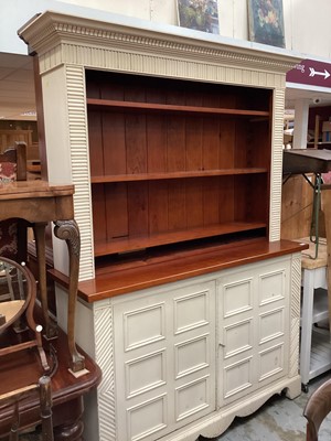 Lot 1283 - Contempory Chalon painted two height dresser with open top and two cupboards below 159cm wide, 215cm high, 49cm deep