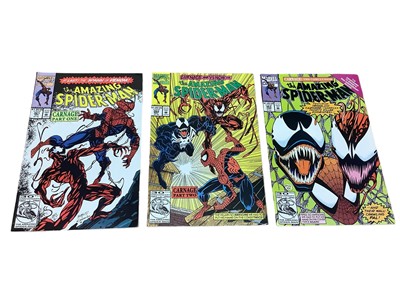 Lot 23 - Marvel Comics the Amazing Spider-Man #361, #362 and #363, 1992 (American price varients). #361 - first full apperance of Carnage, #362 - second apperance of Carnage and #363 - third apperance of Ca...