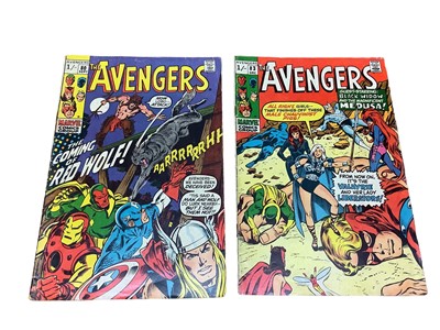 Lot 18 - Marvel Comics The Avengers #80 & #83 (1970) (UK Cover Price) First appearance and origin of Red Wolf in issue #80. First appearance of the Lady Liberators (Wasp, Black Widow, Valkyrie, Medusa, the...