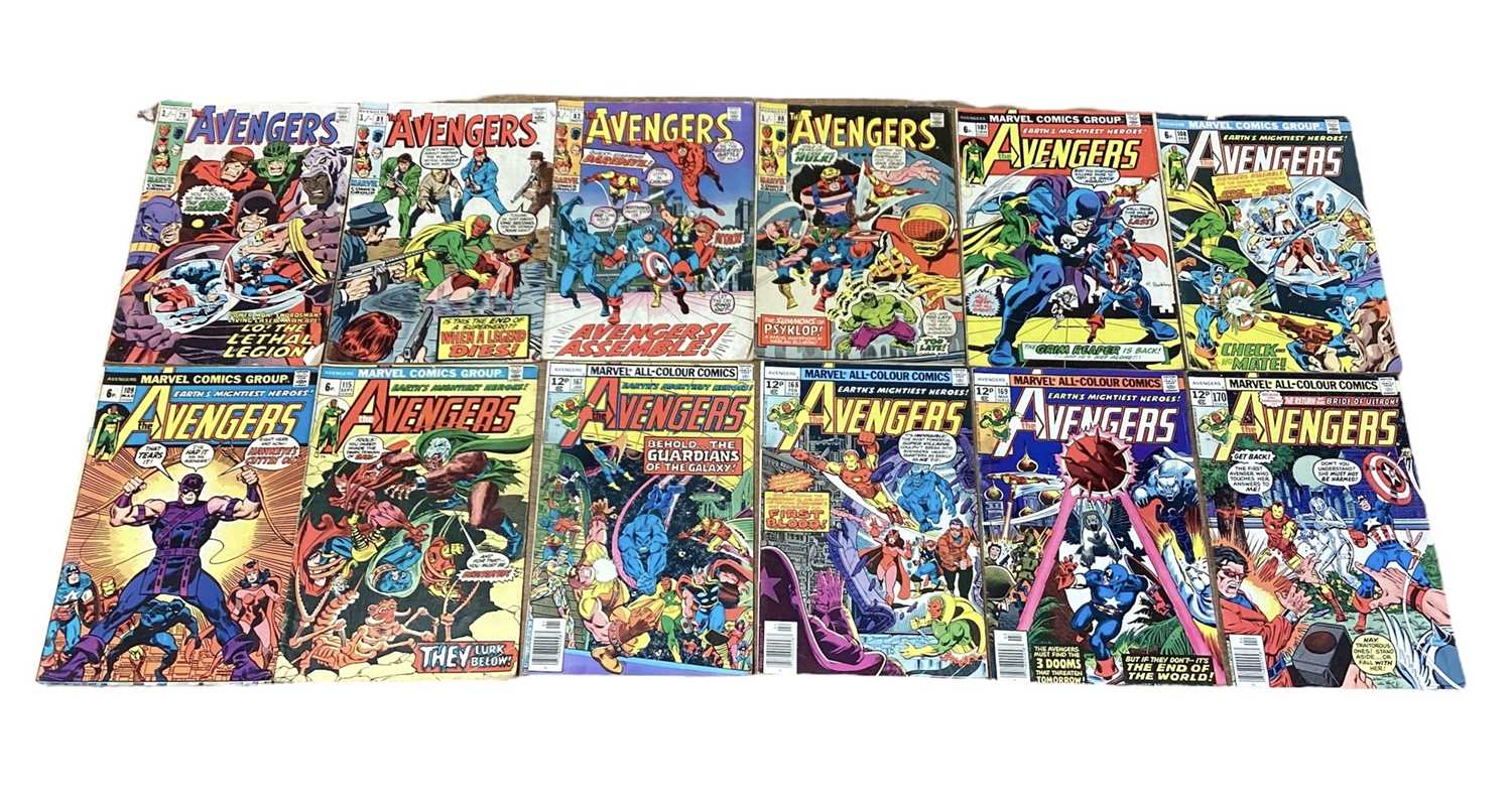 Lot 36 - Twelve Marvel Comics The Avengers #79 #81 #82 #88 #107 #108 #109 #115 #167 #168 #169 #170 (1970's) (UK Price Variant)