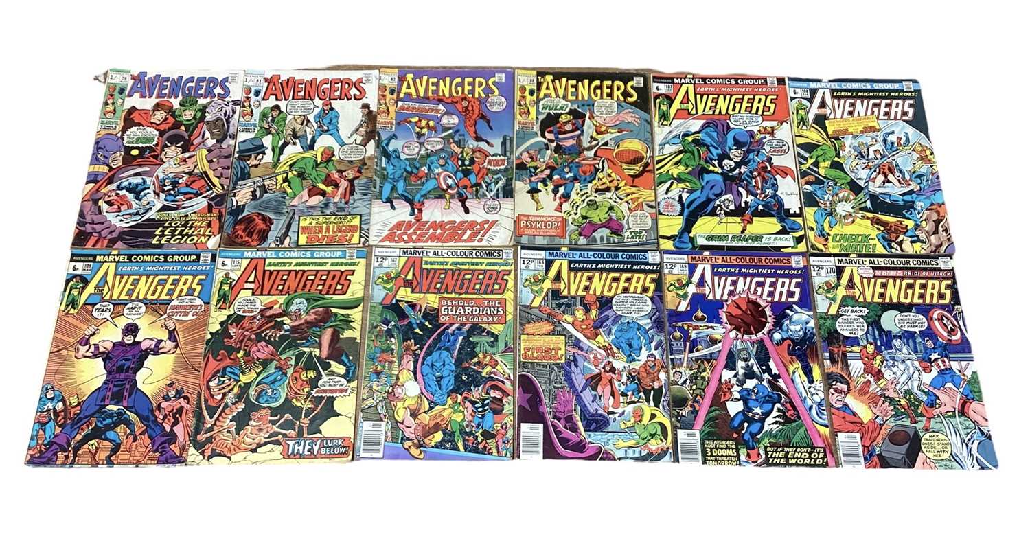 Lot 36 - Twelve Marvel Comics The Avengers #79 #81 #82 #88 #107 #108 #109 #115 #167 #168 #169 #170 (1970's) (UK Price Variant)