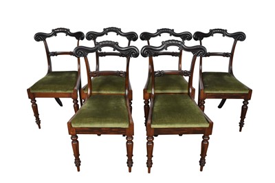 Lot 1309 - Set of six George IV rosewood dining room chairs with shaped decorative top rail