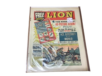 Lot 1792 - Quantity of Fleetway Publication Ltd "Lion" magazine dating (1962/63/65) (Boarded and Bag) / Quantity of Eagle and Boys' World Magazine dating from (1964/65/66) (Poor condition)