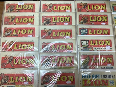 Lot 1792 - Quantity of Fleetway Publication Ltd "Lion" magazine dating (1962/63/65) (Boarded and Bag) / Quantity of Eagle and Boys' World Magazine dating from (1964/65/66) (Poor condition)