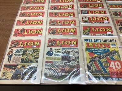 Lot 1792 - Quantity of Fleetway Publication Ltd "Lion" magazine dating (1962/63/65) (Boarded and Bag) / Quantity of Eagle and Boys' World Magazine dating from (1964/65/66) (Poor condition)