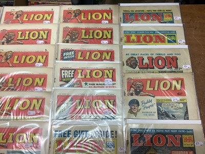 Lot 1792 - Quantity of Fleetway Publication Ltd "Lion" magazine dating (1962/63/65) (Boarded and Bag) / Quantity of Eagle and Boys' World Magazine dating from (1964/65/66) (Poor condition)
