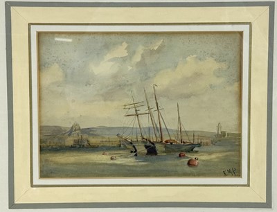 Lot 219 - Late 19th century watercolour - Harbour Calm, signed KMP, possibly K M Pidcock, 19cm x 27cm, in glazed gilt frame