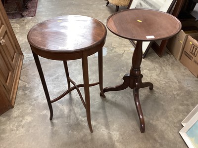 Lot 1300 - Victorian mahogany wine table on tripod base and Edwardian inlaid occasional table (2)