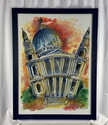 Lot 141 - Alce Harfield watercolour - St Paul's, signed, blind stamped, 72cm x 52cm, in glazed frame