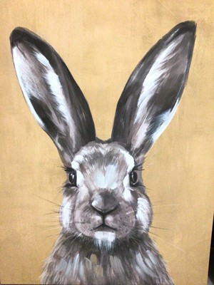 Lot 234 - Large over painted canvas print - Hare