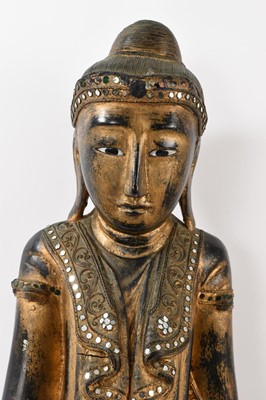 Lot 884 - Large gilt wood budha on stand