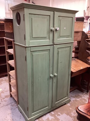 Lot 1312 - Old painted pine food cupboard with panelled doors 183cm high, 106cm wide, 47cm wide