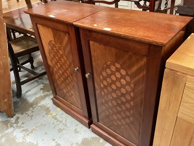 Lot 1313 - Pair inlaid mahogany cabinets with parquetry decoration