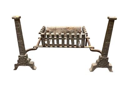 Lot 1261 - Two pairs of fire dogs of large size with grates in antique manner