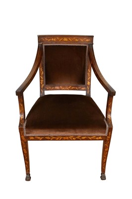 Lot 1354 - Early 19th century Dutch marquetry carver chair standing on sabre legs