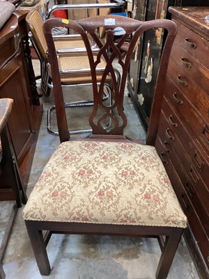 Lot 1312 - 18th century mahogany sidechair with pierced back splat, all standing on square legs with H-stretcher