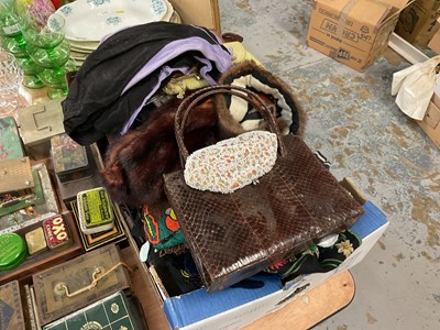 Lot 414 - One box containing various evenings bags, leather purses and textile items.