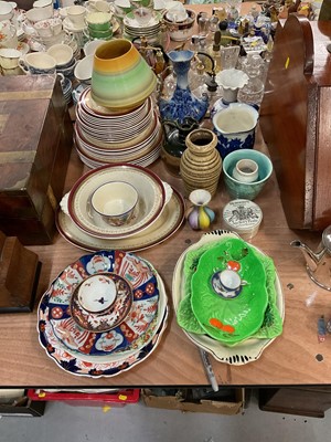 Lot 419 - Art Deco Shelley vase, together with Imari plates, Carlton Ware Lettuce and Tomato pattern dishes and other items.