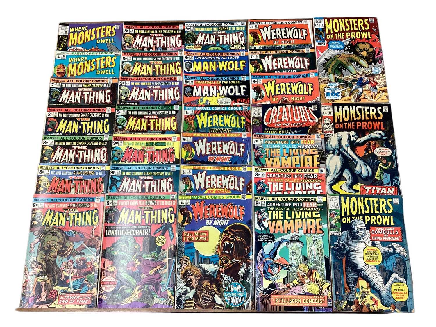 Lot 57 - Mixed Marvel Horror Lot to include Adventure into Fear The Man Called Morbius...The Living Vampire #24-26 (1974) First appearance of Blade outside of Tomb Of Dracula and first meeting of Blade and...