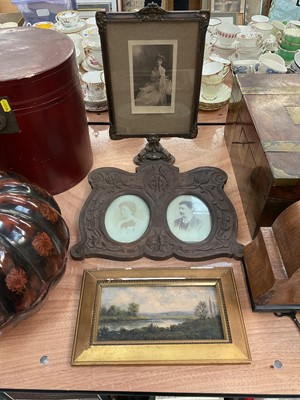 Lot 421 - 19th century oil on panel, a river landscape together with a carved picture frame and a gilt wood picture frame (3)