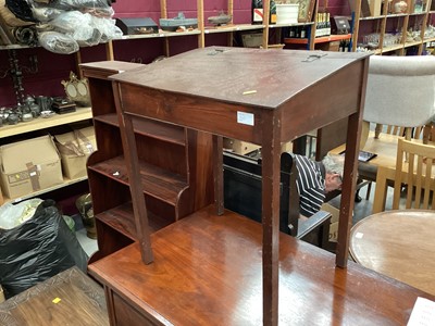 Lot 1323 - Oak three tier stacking bookcase with glazed doors 117cm high, 87cm wide, 25cm deep and childs desk  and chair
