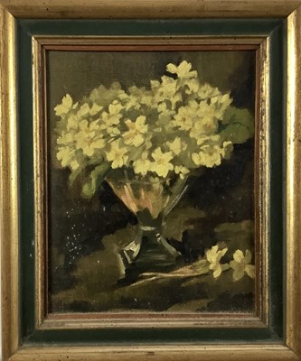 Lot 322 - Joanna Pemberton-Longman (1918-1973) oil on canvas in gilt frame 'Primroses'