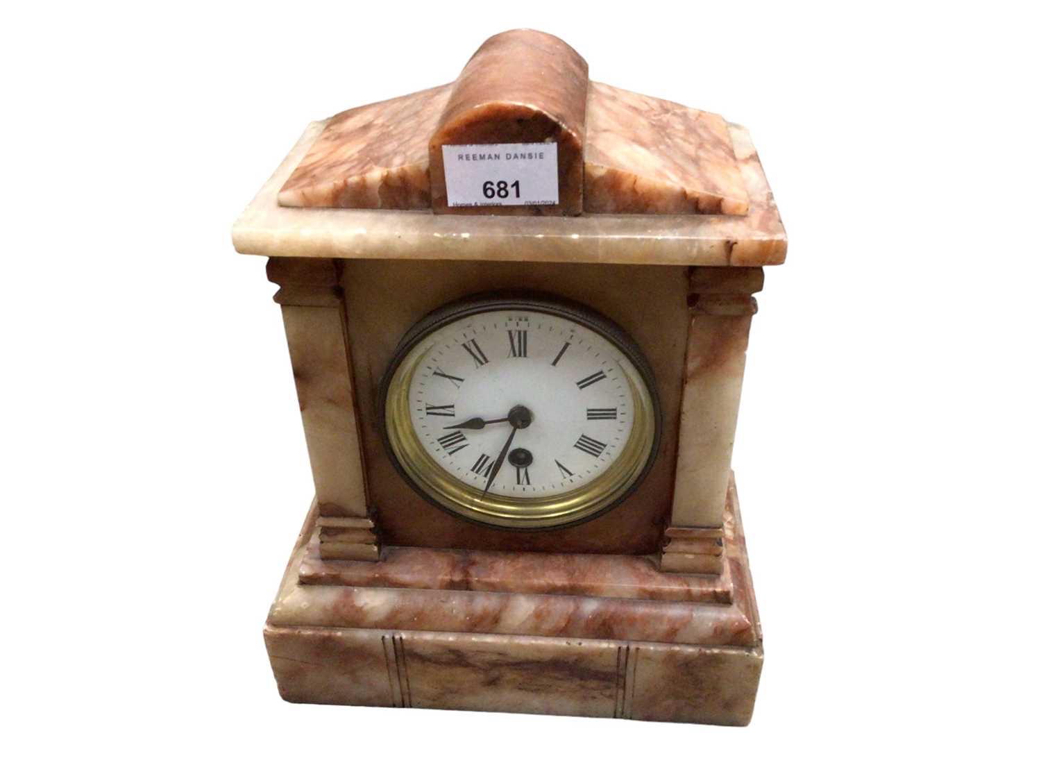 Lot 681 - Stone cased mantle clock, two wooden cased