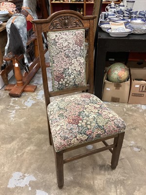 Lot 1334 - Six Edwardian carved oak dining chairs with tapestry upholstery