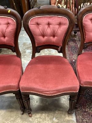 Lot 1337 - Set four Victorian mahogany dining chairs with pink velvet upholstery on reede legs