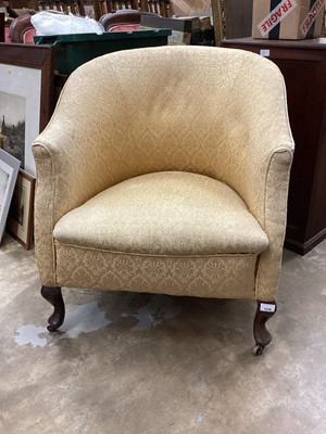 Lot 1339 - Edwardian tub chair with gold brocade upholstery on cabriole legs