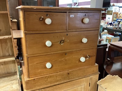 Lot 1349 - Victorian pine small chest of four drawers with china handles 85cm wide, 75.5 cm high, 44cm deep