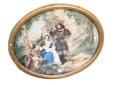 Lot 228 - 19th century Continental School, pastel, Italianate family with their dog, in oval frame