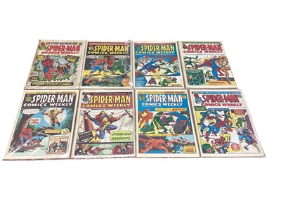 Lot 84 - Spider-Man Comics Weekly (Marvel UK), by Magazine Management London LTD. A complete run from issue #1 - #102 (1973 - 1975). #1 does not contain free gift and has lost rear cover and is tapped to th...