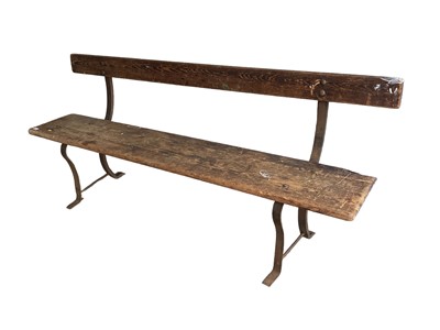 Lot 1355 - Victorian pine and metal framed station bench 183cm long