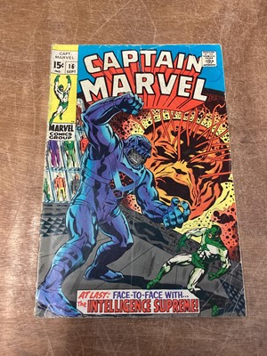 Lot 49 - Marvel Comics Captain Marvel #16-21 #25-27 #36 #55 (UK and American Price Variant), Debut of Captain Marvel's new suit in issue #16. Cover appearance of Captain Marvel in Suit issue #17. Captain Ma...