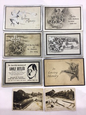 Lot 359 - Collection of 1920s/30s memorial cards including "In horrible memory of Adolf Hitler", together with two old train crash photographs