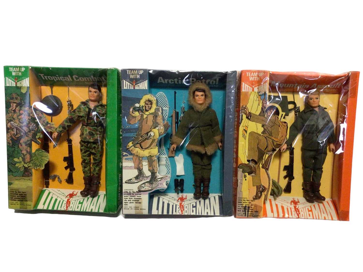 Lot 128 - Palitoy Bradgate Little Big Man 6 1/2" action figures including Artic Patrol No.22503, Mountain Assault No.22501 & Tropical Combat No.22502, all sealed boxes (3)