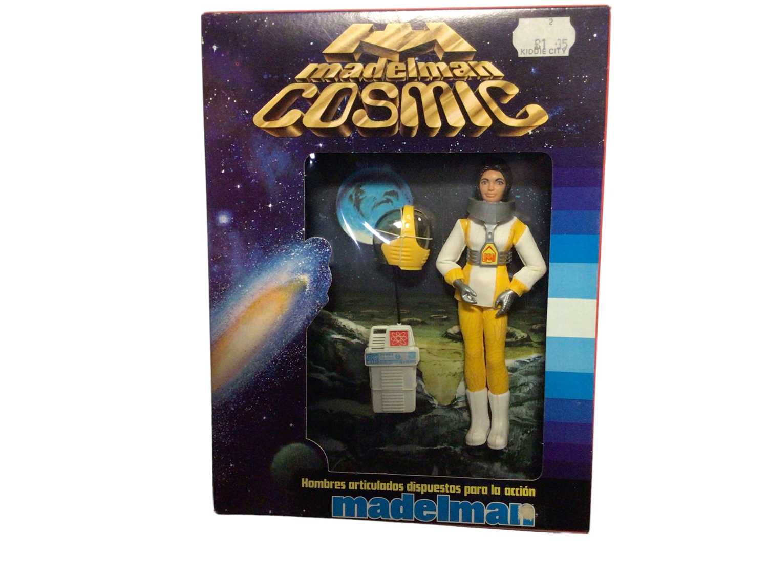 Lot 133 - Madelman (1980-1983) Cosmic Investigadora Espacial 6 1/2" action figure with yellow & white space suit, in window box Ref: 902 (1)