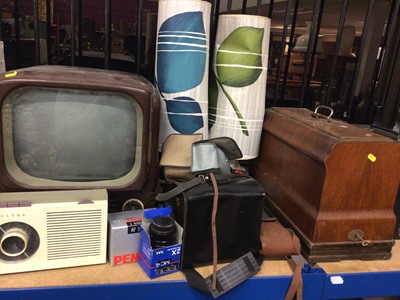 Lot 187 - Bakelite television, sewing machine, pair of 1970s lamps, cameras, etc