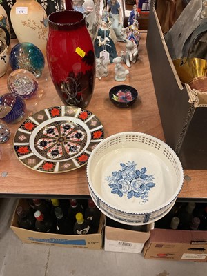 Lot 477 - Royal Doulton Flambé vase, Moorcroft Pottery pin dish, Royal Crown Derby plate and Vienna dish.