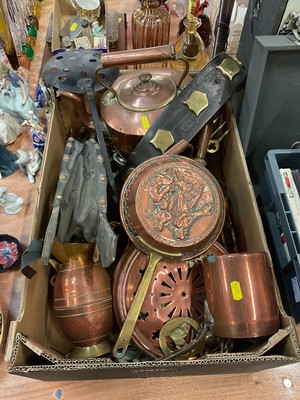 Lot 478 - Collection of horse brasses, copper kettles and other copper and brassware