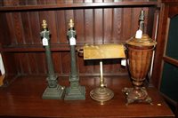 Lot 3735 - Pair brass Corinthian column table lamp bases,...