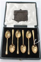 Lot 3736 - Set of six Silverer gilt teaspoons in fitted...