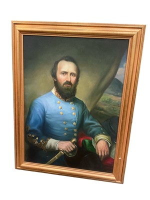 Lot 235 - 19th century style oil on canvas, half length portrait of Stonewall Jackson, 82 x 60cm framed