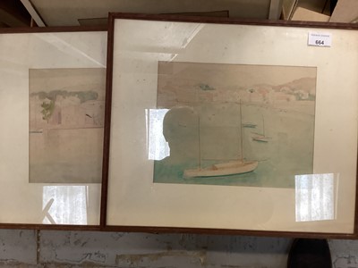 Lot 664 - Pierre Fremont, pair watercolours harbour views and lot decorative pictures