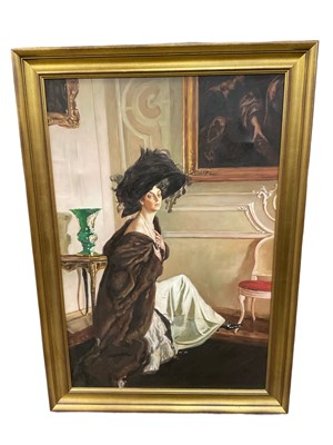 Lot 236 - After Valentin Serov, oil on canvas, portrait of Princess Orlova, 96 x 50cm, framed