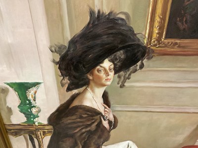 Lot 236 - After Valentin Serov, oil on canvas, portrait of Princess Orlova, 96 x 50cm, framed