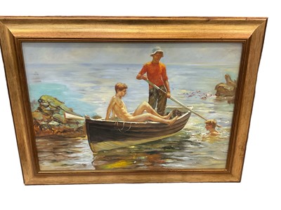 Lot 243 - After Henry Scott Tuke, oil on canvas, bathers, 44 x 65cm, framed