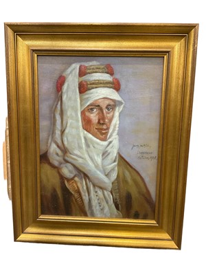 Lot 241 - Modern oil on canvas depicting Lawrence of Arabia, 42 x 30cm