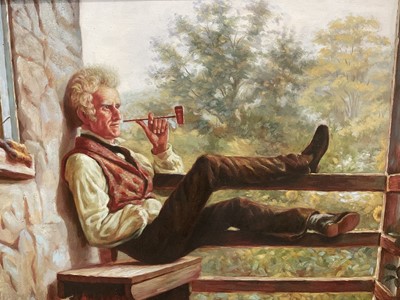 Lot 240 - 19th century style oil on canvas depicting an man with pipe, 43 x 53cm, framed